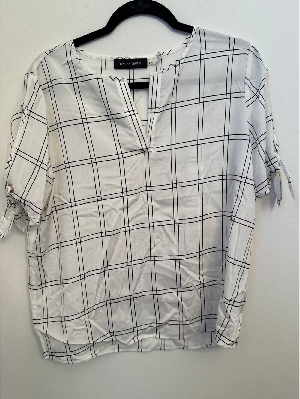 Ivanka Trump white windowpane tie sleeve blouse
